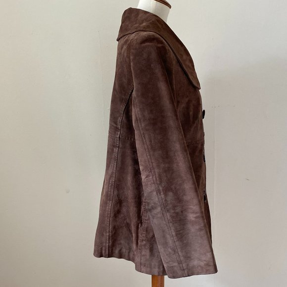 XOXO Chocolate Brown Suede Coat Double Breasted Jacket size L - Picture 6 of 14